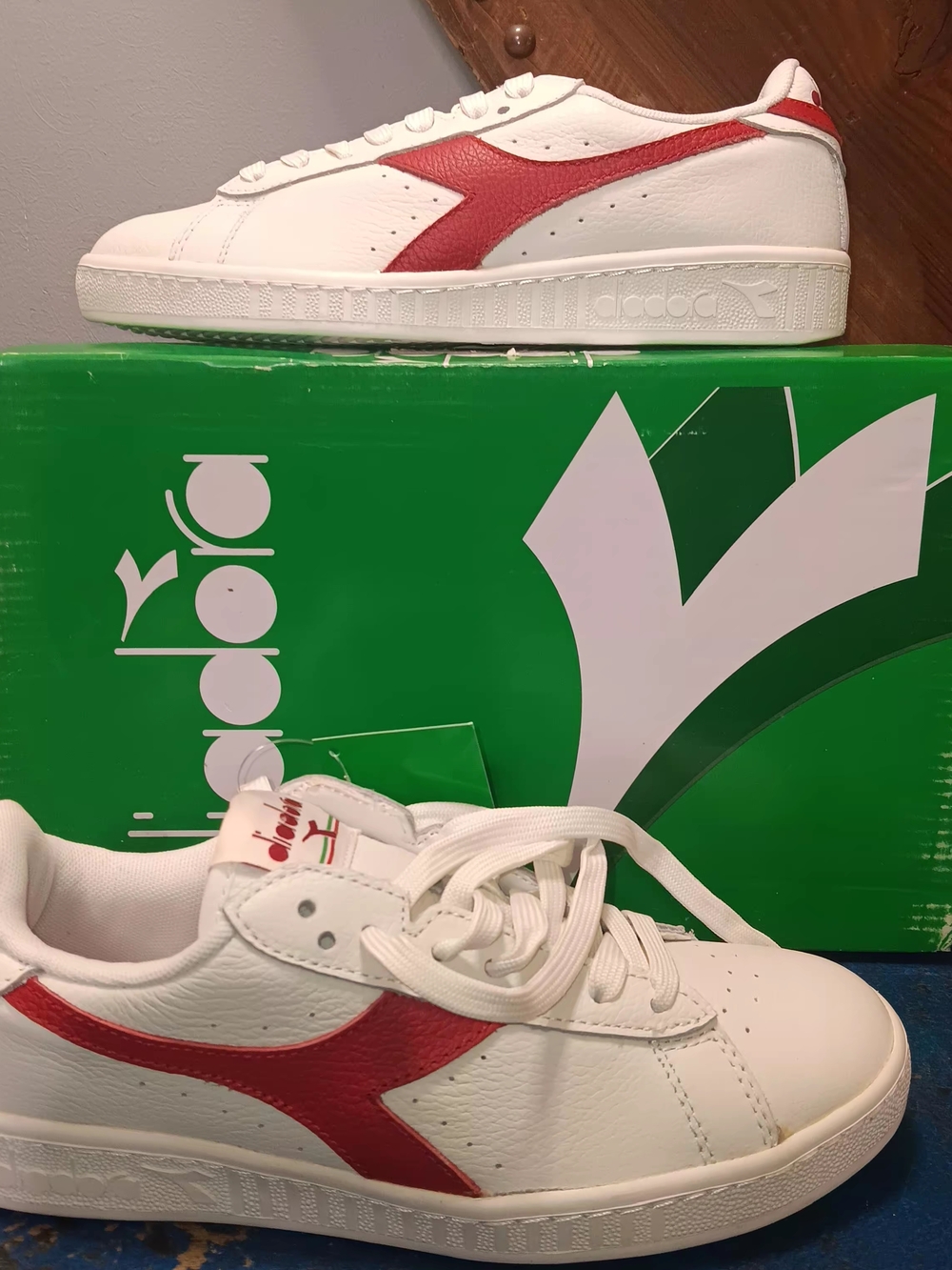 Diadora White Leather Sneakers with Red Accent